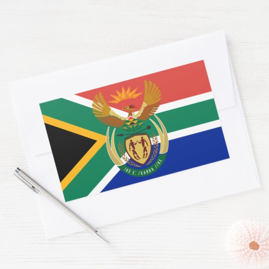 南アフリカ国旗とコート・オブ・アームズ、南アフリカ 長方形シール (封筒)