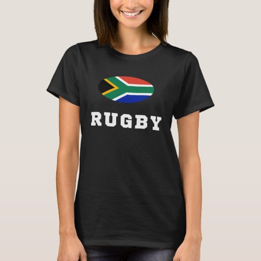 南アフリカ国旗とラグビーのテキスト Tシャツ (正面)