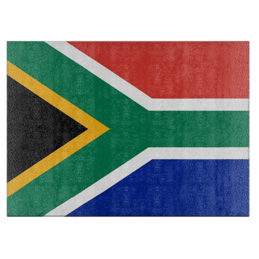 南アフリカ国旗を掲げたガラス板 カッティングボード (正面)
