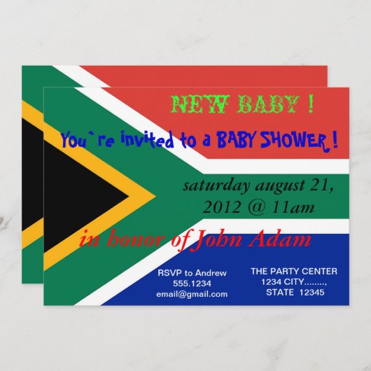 南アフリカ国旗を掲げた赤ちゃんシャワー招待状 招待状 (正面/裏面)