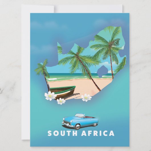 南アフリカ地図イラストレーション旅行ポスター。 招待状 (正面)