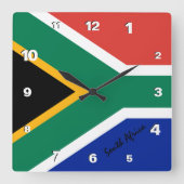 南アフリカ時計、愛国的な故郷、アフリカ国旗 スクエア壁時計 (正面)