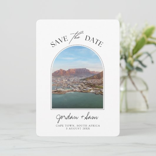 南アフリカ結婚のケープタウン日付写真を保存 招待状 (スタンド正面)