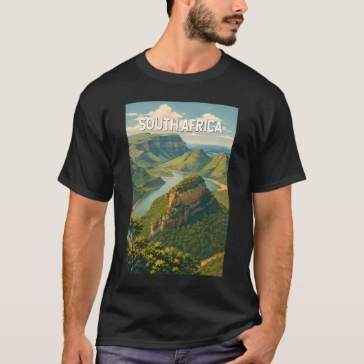 南アフリカ イラスト 旅行 アート ヴィンテージ Tシャツ (正面)