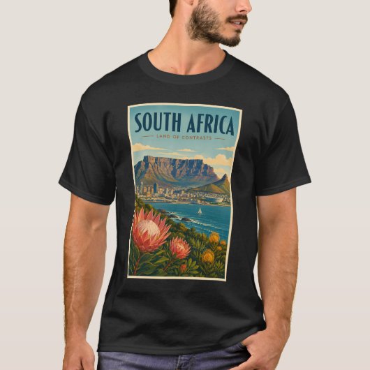 南アフリカ テーブルマウンテン イラスト 旅行 Tシャツ (正面)