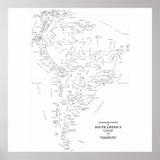 南アメリカのタイポグラフィック地図 ポスター (正面)