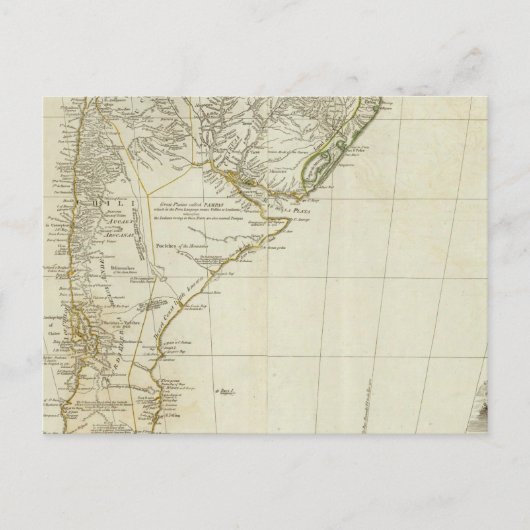 南アメリカの南部地図 ポストカード (正面)