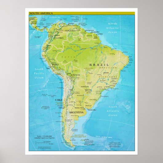 南アメリカの地政学的な地域地図 ポスター (正面)