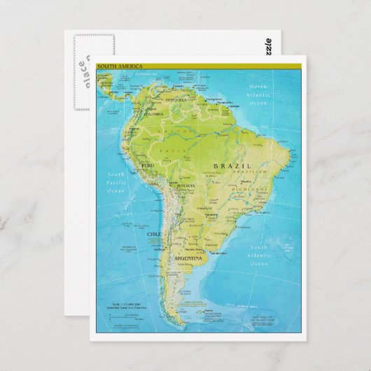 南アメリカの地政学的な地域地図 ポストカード (正面/裏面)