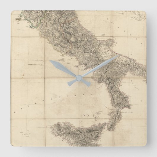 南イタリアおよび隣接した海岸の地図 スクエア壁時計 (正面)