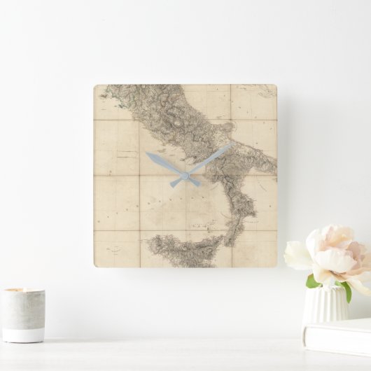 南イタリアおよび隣接した海岸の地図 スクエア壁時計 (ホーム)