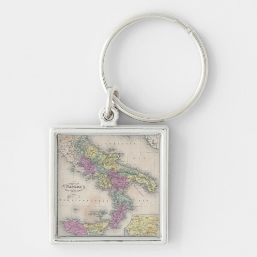南イタリア(1853年)のヴィンテージの地図 キーホルダー (正面)