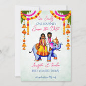 南インドの結婚式 かわいい ユニークな Save the Date 招待状 (正面)