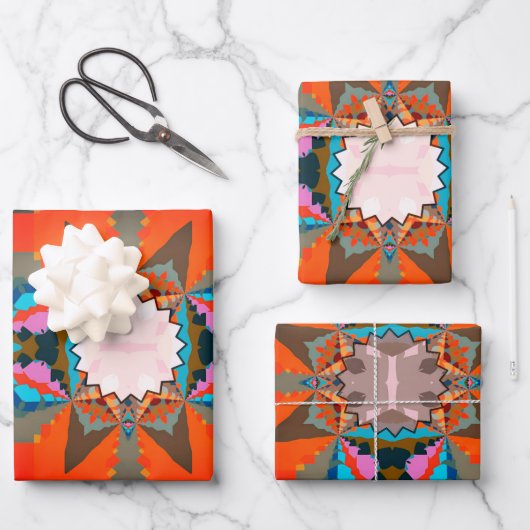 南カラフル西部の幾何学模様 ラッピングペーパーシート (正面)