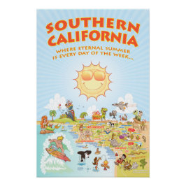 南カリフォルニアのマンガの地図 ポスター