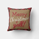 南クリスマス格子縞のバーラップの枕 クッション (裏面)