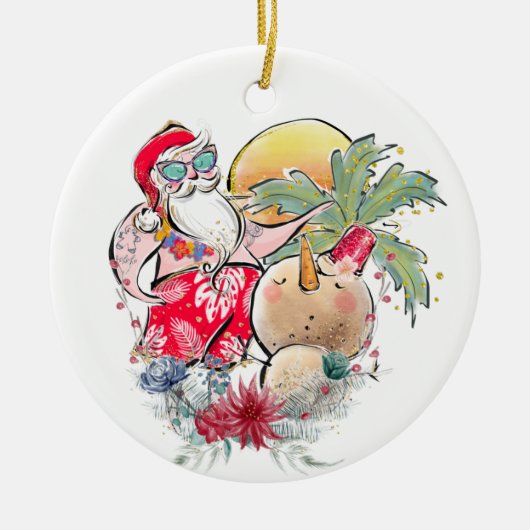 南クリスマス |ホットホリーすてきサンタクロース セラミックオーナメント (正面)