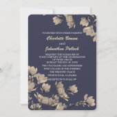 南グレージュマグノリアス結婚ミッドナイトブルー 招待状 (正面)