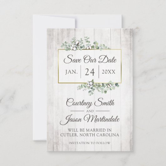 南コットン素朴のカード結婚を保存 招待状 (正面)