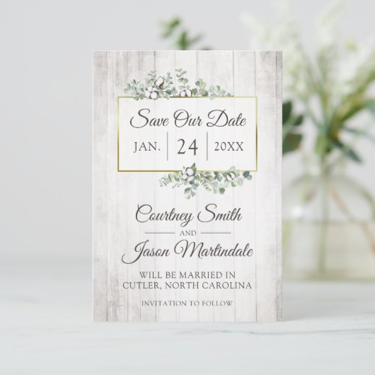 南コットン素朴のカード結婚を保存 招待状 (スタンド正面)