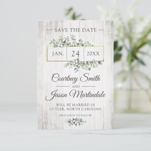 南コットン素朴のカード結婚を保存 招待状 (スタンド正面)