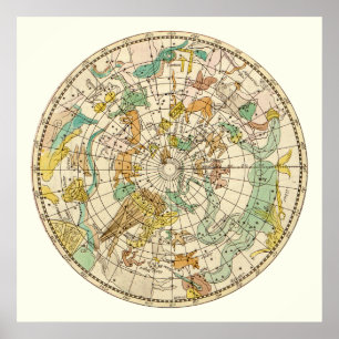 南スカイスターチャートと星座の地図 ポスター