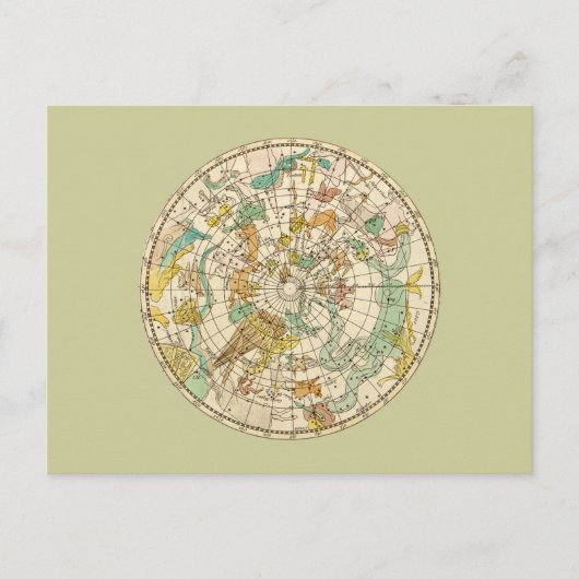 南スカイスターチャートと星座の地図 ポストカード (正面)