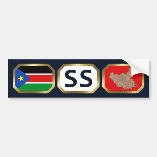 南スーダンの国旗地図コードステッカー バンパーステッカー (正面)