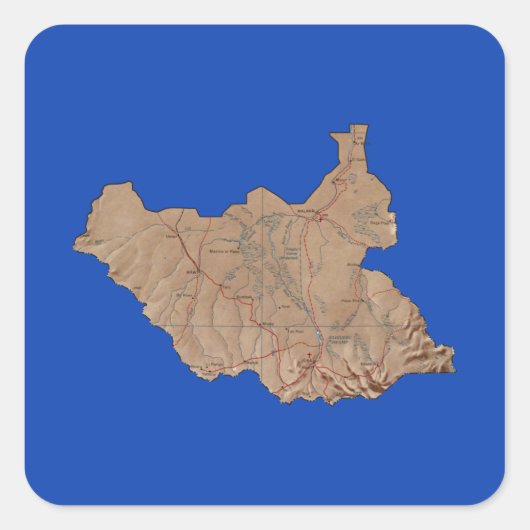 南スーダンの地図ステッカー スクエアシール (正面)