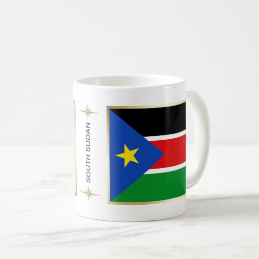 南スーダンの旗と地図のマグカップ コーヒーマグカップ (正面右)