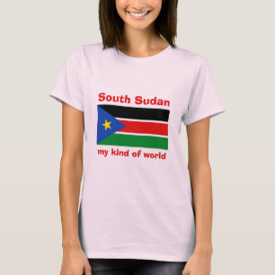 南スーダンの旗地図テキストTシャツ Tシャツ