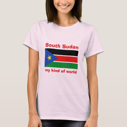 南スーダンの旗地図テキストTシャツ Tシャツ (正面)