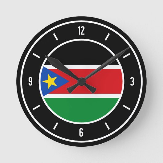 南スーダン国エレガント旗 ラウンド壁時計 (正面)