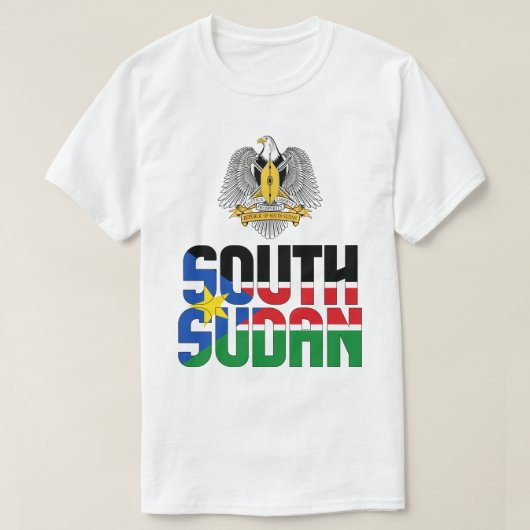 南スーダン国旗と愛国的なコート Tシャツ (デザイン正面)