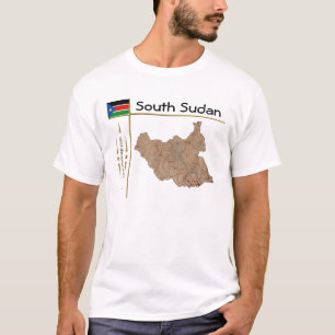 南スーダン地図+旗+タイトルTシャツ Tシャツ