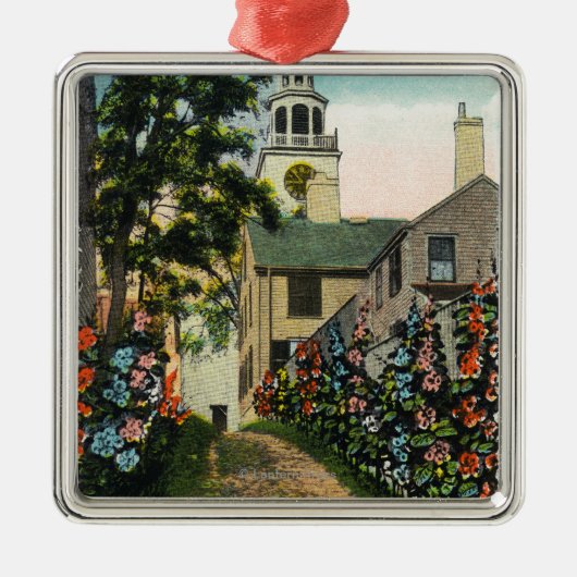 南タワーおよび町の時計の石造りの細道の眺め メタルオーナメント (正面)