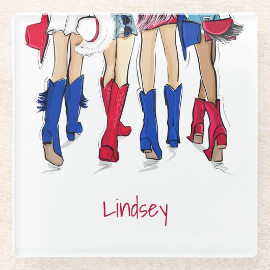 南テキサス州レディースファッションカウボーブーツ名 ガラスコースター (正面)