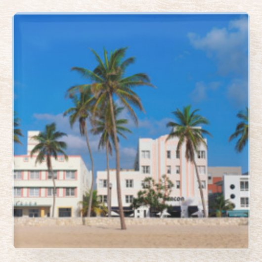 南ビーチマイアミのアールデコ地区 ガラスコースター (正面)