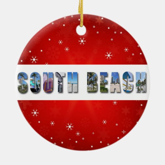 南ビーチマイアミフロリダ旅行写真クリスマス セラミックオーナメント (裏面)