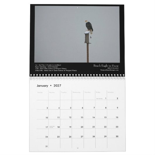 南ビーチ景色の2012年 カレンダー (1月 2027)