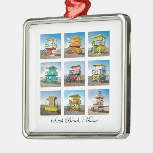 南ビーチ、マイアミのライフセービングの掘っ建て小屋 メタルオーナメント (左)
