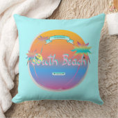 南ビーチ，マイアミ，フロリダ州with Palms クッション (ブランケット)