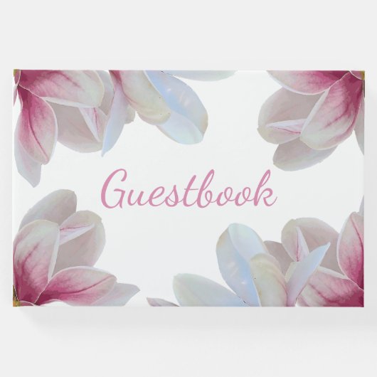 南ピンクのマグノリア結婚の花 ゲストブック (正面)