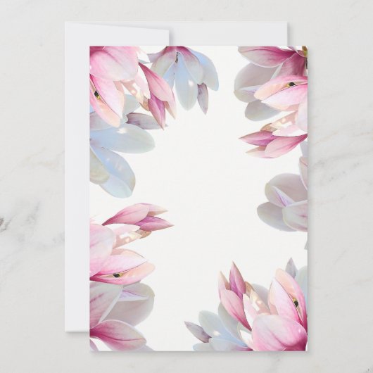 南ピンクのマグノリア結婚の花 招待状 (裏面)