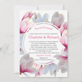 南ピンクのマグノリア結婚の花 招待状