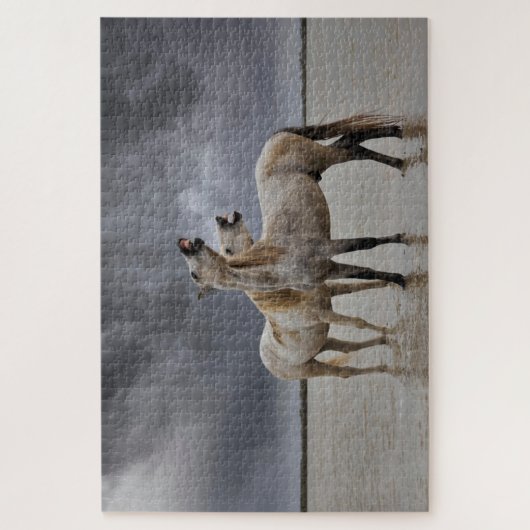 南フランスのカマルグの馬の牡獅子のペア ジグソーパズル (縦)