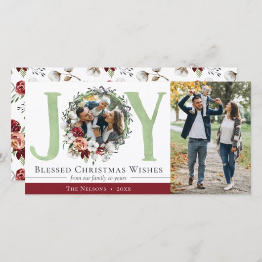 南フローラコットンクリスマスジョイホリデーフォト カード (正面/裏面)