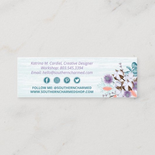 南フローラコットンムーン&ウッドのソーシャルメディア スキニー名刺 (裏面)