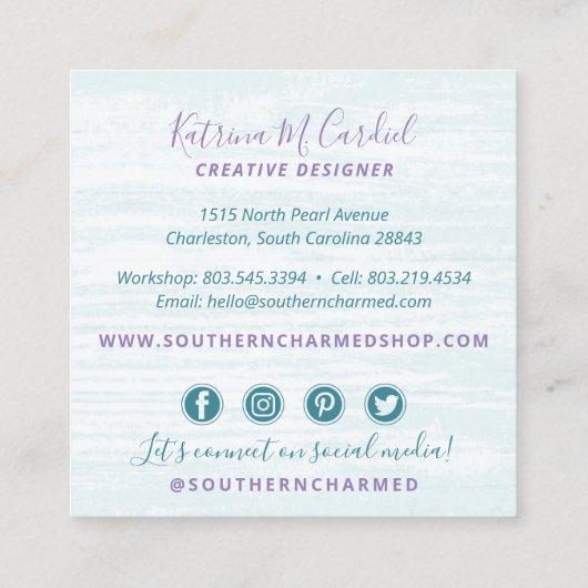 南フローラコットンムーン&ウッドのソーシャルメディア スクエア名刺 (裏面)