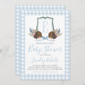 南ブルー名門私立校風のボーイターキートルハンターベイビーシャワー 招待状 (正面/裏面)